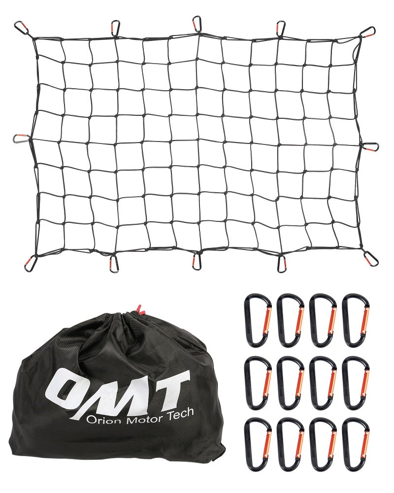 Orion Motor Tech Heavy Duty Cargo Net, 3' x 4' Bungee Cord Net Stretches to 6' x 8' for Pickups SUVs Vans Semis, Truck Bed Roof Rack Trailer Netting with Handmade Knotting 12 Carabiners Storage Bag - Image 1
